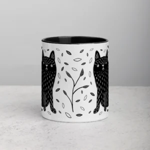 11oz Black Cat and Leaves Ceramic Mug