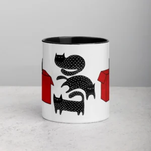 11oz Black Cat in a Red Box Ceramic Mug