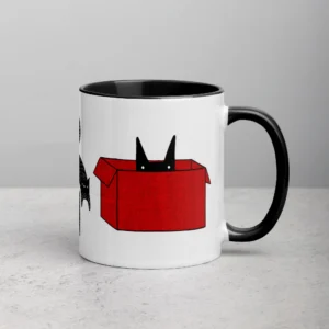 11oz Black Cat in a Red Box Ceramic Mug