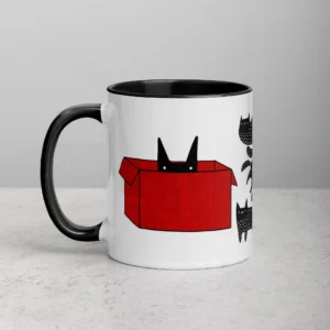 11oz Black Cat in a Red Box Ceramic Mug