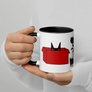 11oz Black Cat in a Red Box Ceramic Mug