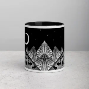 11oz Black Cat Stargazing and Mountain Ceramic Mug