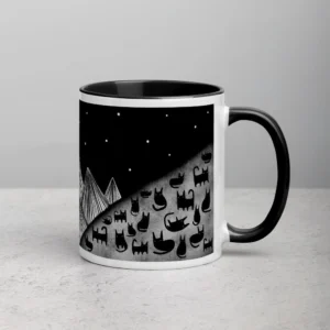 11oz Black Cat Stargazing and Mountain Ceramic Mug