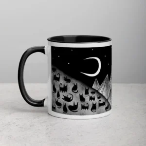 11oz Black Cat Stargazing and Mountain Ceramic Mug