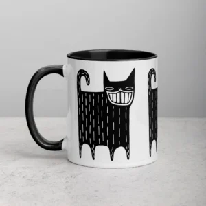 11oz Black Cat with a Wide Grin Ceramic Mug