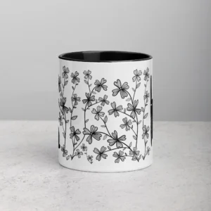11oz Black Rabbit in a Flower Garden Ceramic Mug
