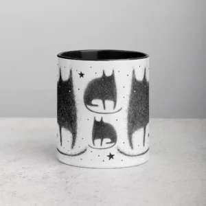 11oz Fluffy Black Cat and Stars Ceramic Mug