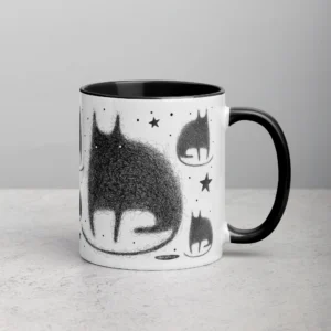 11oz Fluffy Black Cat and Stars Ceramic Mug