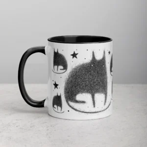 11oz Fluffy Black Cat and Stars Ceramic Mug