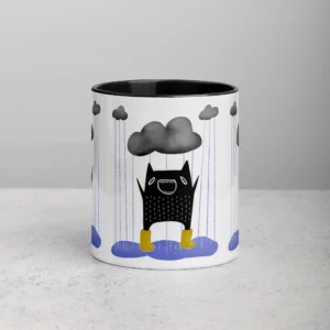 11oz Funny Cat Illustration in the Rain Ceramic Mug