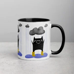 11oz Funny Cat Illustration in the Rain Ceramic Mug
