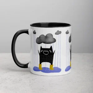 11oz Funny Cat Illustration in the Rain Ceramic Mug
