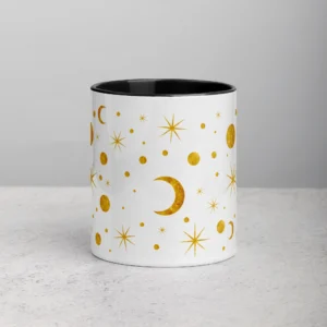 11oz Gold Stars, Moon, and Celestial Pattern Ceramic Mug