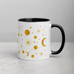 11oz Gold Stars, Moon, and Celestial Pattern Ceramic Mug