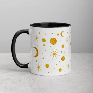 11oz Gold Stars, Moon, and Celestial Pattern Ceramic Mug