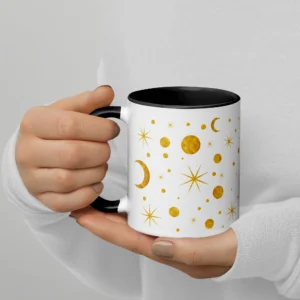 11oz Gold Stars, Moon, and Celestial Pattern Ceramic Mug