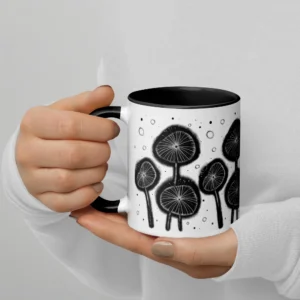 11oz Unique Black Flower Garden Ceramic Mug